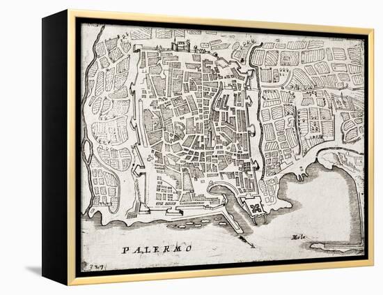 An Old Map Of Palermo, The Main Town In Sicily-marzolino-Framed Stretched Canvas