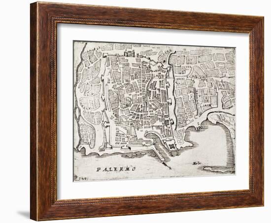 An Old Map Of Palermo, The Main Town In Sicily-marzolino-Framed Art Print