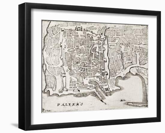 An Old Map Of Palermo, The Main Town In Sicily-marzolino-Framed Art Print