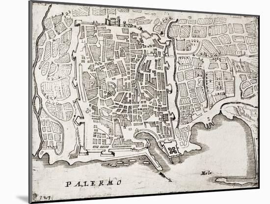 An Old Map Of Palermo, The Main Town In Sicily-marzolino-Mounted Art Print