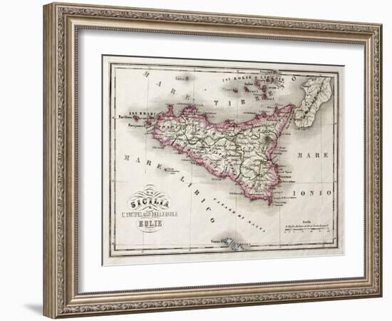 An Old Map Of Sicily And Little Islands Around It-marzolino-Framed Art Print
