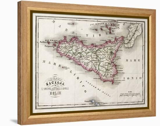 An Old Map Of Sicily And Little Islands Around It-marzolino-Framed Stretched Canvas