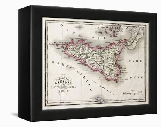 An Old Map Of Sicily And Little Islands Around It-marzolino-Framed Stretched Canvas