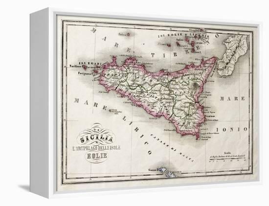 An Old Map Of Sicily And Little Islands Around It-marzolino-Framed Stretched Canvas