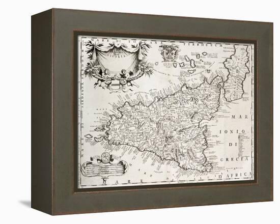 An Old Map Of Sicily, The Original Was Created By V-marzolino-Framed Stretched Canvas