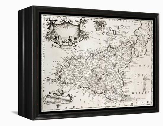 An Old Map Of Sicily, The Original Was Created By V-marzolino-Framed Stretched Canvas