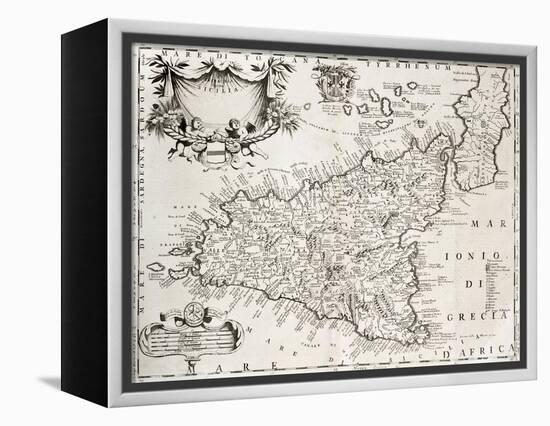 An Old Map Of Sicily, The Original Was Created By V-marzolino-Framed Stretched Canvas