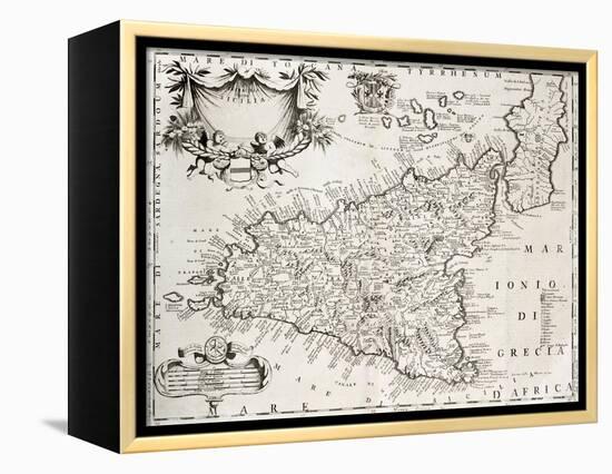 An Old Map Of Sicily, The Original Was Created By V-marzolino-Framed Stretched Canvas