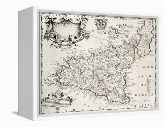 An Old Map Of Sicily, The Original Was Created By V-marzolino-Framed Stretched Canvas