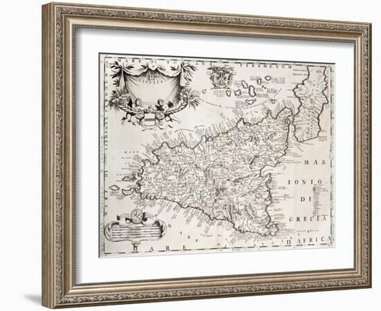 An Old Map Of Sicily, The Original Was Created By V-marzolino-Framed Art Print