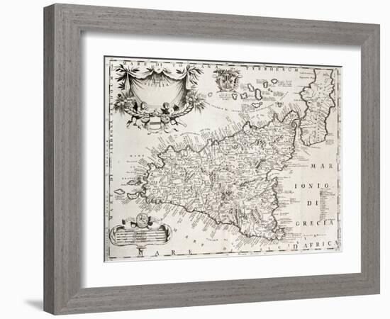 An Old Map Of Sicily, The Original Was Created By V-marzolino-Framed Art Print