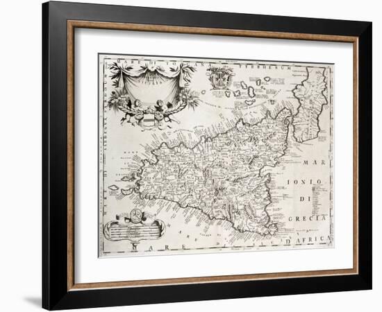 An Old Map Of Sicily, The Original Was Created By V-marzolino-Framed Art Print