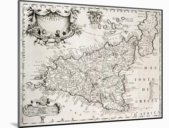 An Old Map Of Sicily, The Original Was Created By V-marzolino-Mounted Art Print