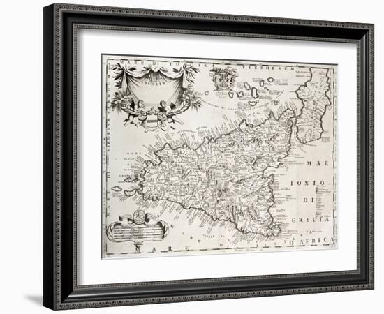 An Old Map Of Sicily, The Original Was Created By V-marzolino-Framed Art Print