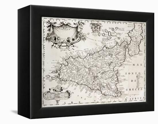 An Old Map Of Sicily, The Original Was Created By V-marzolino-Framed Stretched Canvas