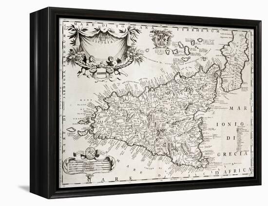 An Old Map Of Sicily, The Original Was Created By V-marzolino-Framed Stretched Canvas