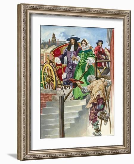 An Old Soldier Begs King Charles Ii, with the Chelsea Hospital Behind-Peter Jackson-Framed Giclee Print