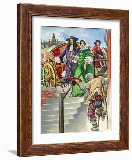 An Old Soldier Begs King Charles Ii, with the Chelsea Hospital Behind-Peter Jackson-Framed Giclee Print