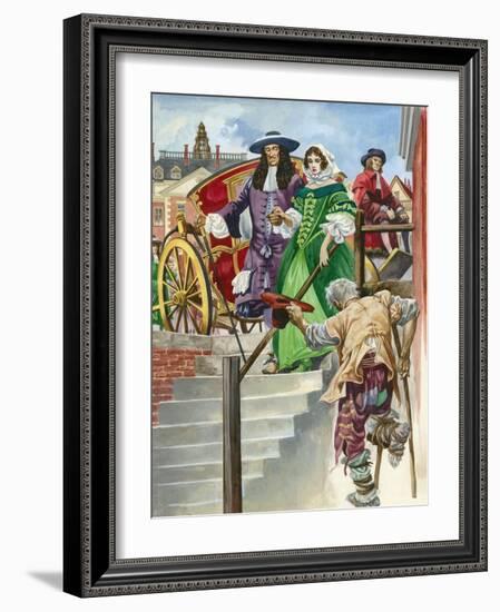 An Old Soldier Begs King Charles Ii, with the Chelsea Hospital Behind-Peter Jackson-Framed Giclee Print