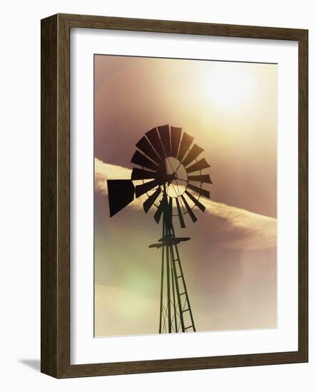 An Old Windmill Backlit In The Early Morning Light Along Highway 25 In San Benito County-Ron Koeberer-Framed Photographic Print