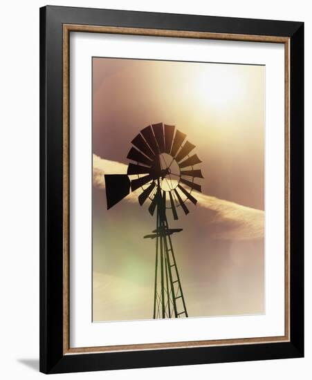 An Old Windmill Backlit In The Early Morning Light Along Highway 25 In San Benito County-Ron Koeberer-Framed Photographic Print