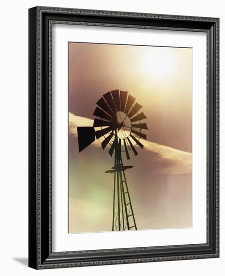 An Old Windmill Backlit In The Early Morning Light Along Highway 25 In San Benito County-Ron Koeberer-Framed Photographic Print