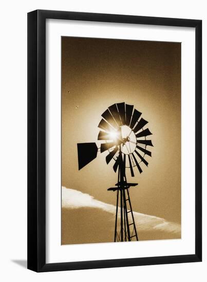 An Old Windmill Backlit In The Early Morning Light Along Highway 25 In San Benito County-Ron Koeberer-Framed Photographic Print