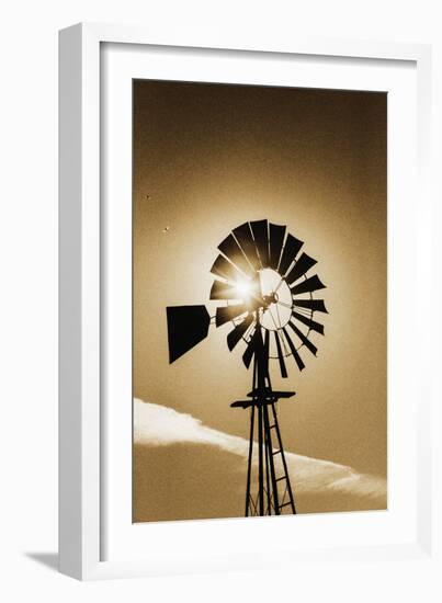 An Old Windmill Backlit In The Early Morning Light Along Highway 25 In San Benito County-Ron Koeberer-Framed Photographic Print