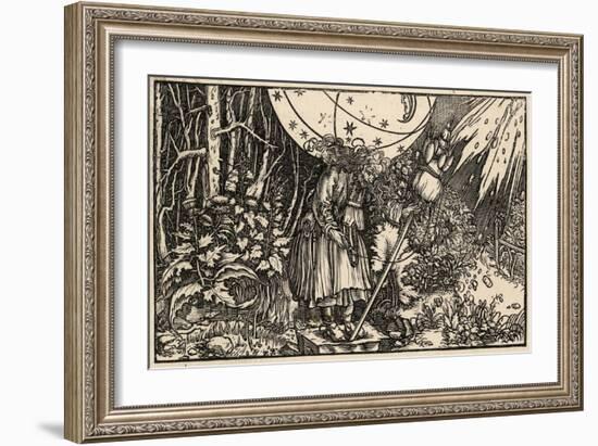 An Old Witch Working Magic Using Her Distaff to Cause a Storm-Hans Weidlitz-Framed Art Print