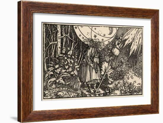 An Old Witch Working Magic Using Her Distaff to Cause a Storm-Hans Weidlitz-Framed Art Print