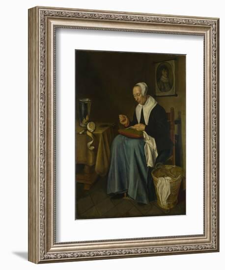 An Old Woman Seated Sewing, 1655-Johannes van der Aeck-Framed Giclee Print
