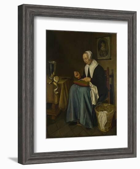 An Old Woman Seated Sewing, 1655-Johannes van der Aeck-Framed Giclee Print