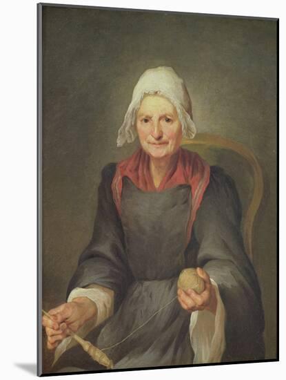 An Old Woman Spinning (Oil on Canvas)-French School-Mounted Giclee Print