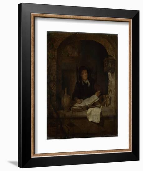 An Old Woman with a Book, C. 1660-Gabriel Metsu-Framed Giclee Print