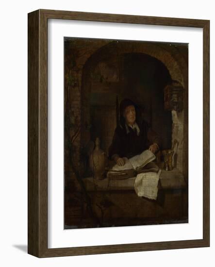 An Old Woman with a Book, C. 1660-Gabriel Metsu-Framed Giclee Print