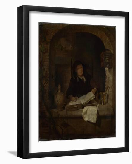 An Old Woman with a Book, C. 1660-Gabriel Metsu-Framed Giclee Print