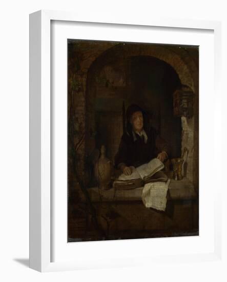 An Old Woman with a Book, C. 1660-Gabriel Metsu-Framed Giclee Print