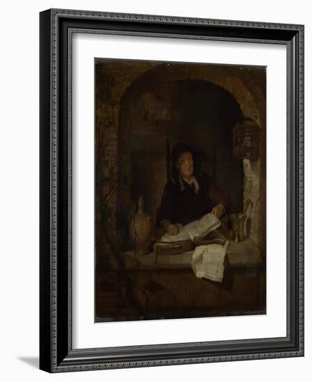 An Old Woman with a Book, C. 1660-Gabriel Metsu-Framed Giclee Print