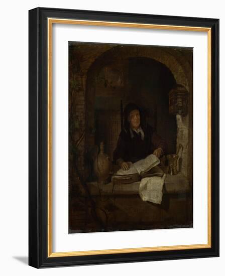 An Old Woman with a Book, C. 1660-Gabriel Metsu-Framed Giclee Print