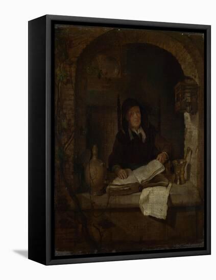 An Old Woman with a Book, C. 1660-Gabriel Metsu-Framed Premier Image Canvas
