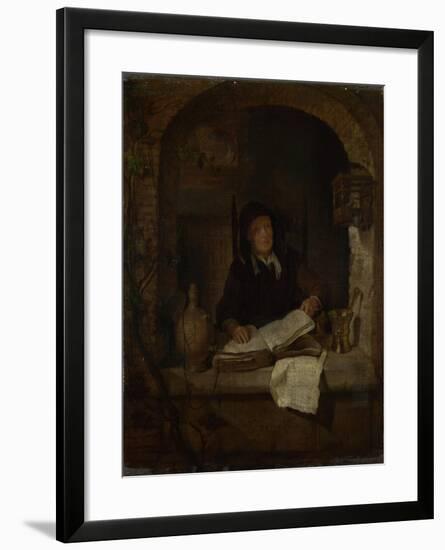 An Old Woman with a Book, C. 1660-Gabriel Metsu-Framed Giclee Print