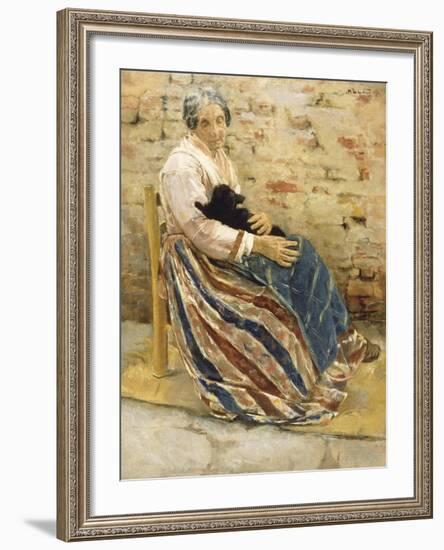 An Old Woman with Cat-Max Liebermann-Framed Art Print