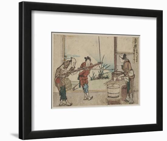 An Older Man and Two Young Apprentices Manually Operating a Stirring Device, Yoshiwara-Katsushika Hokusai-Framed Premium Giclee Print