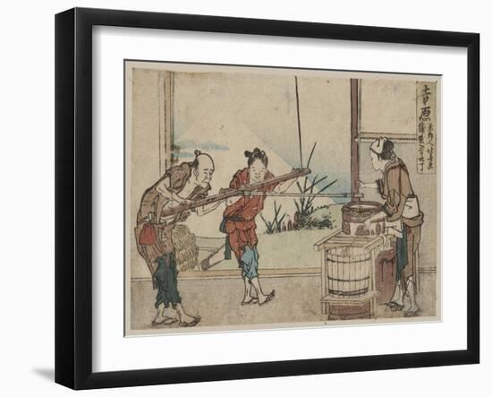 An Older Man and Two Young Apprentices Manually Operating a Stirring Device, Yoshiwara-Katsushika Hokusai-Framed Giclee Print