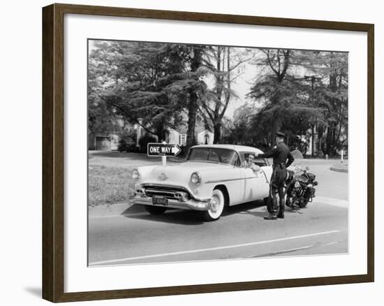 An Oldsmobile at the Corner of an American Street, 1954-null-Framed Photographic Print