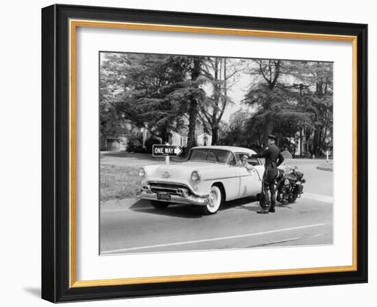 An Oldsmobile at the Corner of an American Street, 1954-null-Framed Photographic Print