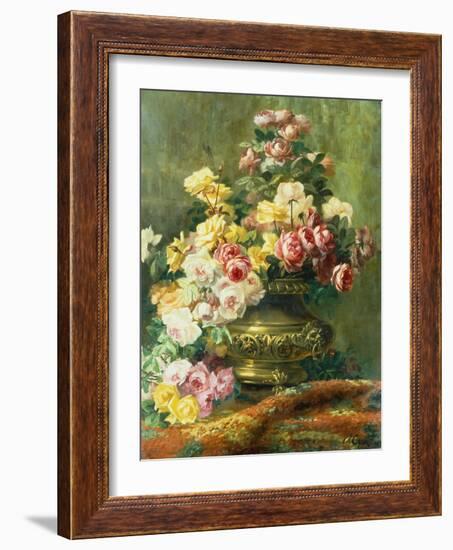 An Opulent Still Life of Roses in a Brass Urn-Jean Capeinick-Framed Giclee Print