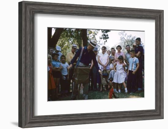 An Organ Grinder and His Monkey Perform at the Iowa State Fair, Des Moines, Iowa, 1955-John Dominis-Framed Photographic Print