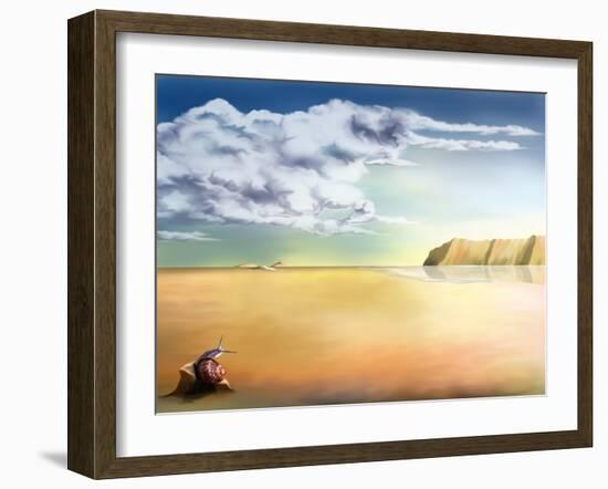 An Original Stylized Illustration of a Surreal Landscape Background-paul fleet-Framed Art Print