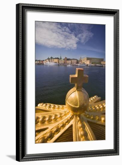 An Ornamental Crown of the Skeppsholmsbron, with Gamla Stan across the Water-Jon Hicks-Framed Photographic Print